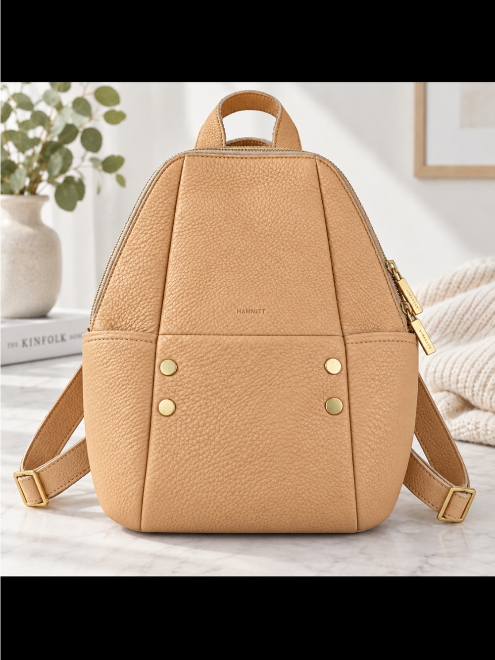 Hammitt Pebbled Tan Leather Backpack with Gold Hardware 13x10